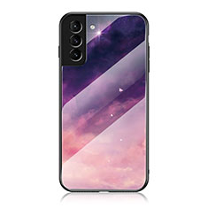 Coque Contour Silicone et Vitre Paillette Etoile Miroir Etui Housse pour Samsung Galaxy S22 Plus 5G Violet