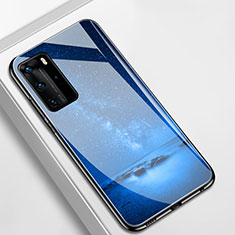 Coque Contour Silicone et Vitre Paillette Etoile Miroir Etui Housse S01 pour Huawei P40 Pro Bleu