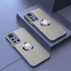 Coque Contour Silicone et Vitre Transparente avec Support Bague Anneau Aimante Magnetique T01 pour Xiaomi Mi 11i 5G (2022) Gris Lavende