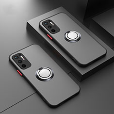 Coque Contour Silicone et Vitre Transparente avec Support Bague Anneau Aimante Magnetique T01 pour Xiaomi POCO M3 Pro 5G Noir