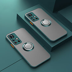 Coque Contour Silicone et Vitre Transparente avec Support Bague Anneau Aimante Magnetique T01 pour Xiaomi Poco X4 NFC Vert Nuit