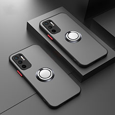 Coque Contour Silicone et Vitre Transparente avec Support Bague Anneau Aimante Magnetique T01 pour Xiaomi Redmi Note 10 5G Noir