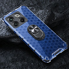 Coque Contour Silicone et Vitre Transparente Miroir 360 Degres avec Support Bague Anneau Aimante Magnetique AM1 pour OnePlus 10T 5G Bleu