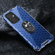 Coque Contour Silicone et Vitre Transparente Miroir 360 Degres avec Support Bague Anneau Aimante Magnetique AM1 pour OnePlus 9 5G Bleu