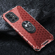 Coque Contour Silicone et Vitre Transparente Miroir 360 Degres avec Support Bague Anneau Aimante Magnetique AM1 pour OnePlus 9R 5G Rouge