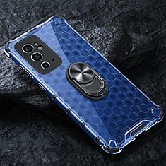 Coque Contour Silicone et Vitre Transparente Miroir 360 Degres avec Support Bague Anneau Aimante Magnetique AM1 pour OnePlus 9RT 5G Bleu