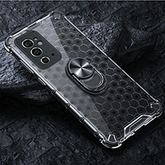 Coque Contour Silicone et Vitre Transparente Miroir 360 Degres avec Support Bague Anneau Aimante Magnetique AM1 pour OnePlus 9RT 5G Gris