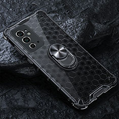 Coque Contour Silicone et Vitre Transparente Miroir 360 Degres avec Support Bague Anneau Aimante Magnetique AM1 pour OnePlus 9RT 5G Noir