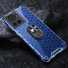 Coque Contour Silicone et Vitre Transparente Miroir 360 Degres avec Support Bague Anneau Aimante Magnetique AM1 pour OnePlus Ace 5G Bleu