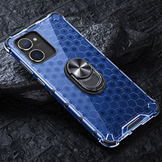 Coque Contour Silicone et Vitre Transparente Miroir 360 Degres avec Support Bague Anneau Aimante Magnetique AM1 pour Realme 10S 5G Bleu