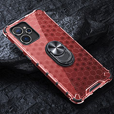 Coque Contour Silicone et Vitre Transparente Miroir 360 Degres avec Support Bague Anneau Aimante Magnetique AM1 pour Realme 10T 5G Rouge