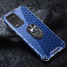 Coque Contour Silicone et Vitre Transparente Miroir 360 Degres avec Support Bague Anneau Aimante Magnetique AM1 pour Realme 8s 5G Bleu