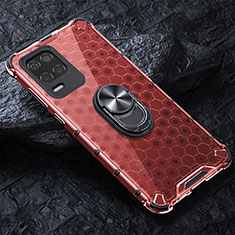 Coque Contour Silicone et Vitre Transparente Miroir 360 Degres avec Support Bague Anneau Aimante Magnetique AM1 pour Realme 8s 5G Rouge