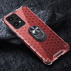 Coque Contour Silicone et Vitre Transparente Miroir 360 Degres avec Support Bague Anneau Aimante Magnetique AM1 pour Realme 9 Pro 5G Rouge