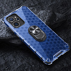 Coque Contour Silicone et Vitre Transparente Miroir 360 Degres avec Support Bague Anneau Aimante Magnetique AM1 pour Realme 9i 5G Bleu