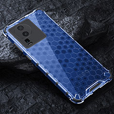 Coque Contour Silicone et Vitre Transparente Miroir 360 Degres avec Support Bague Anneau Aimante Magnetique AM1 pour Vivo iQOO Neo7 SE Bleu