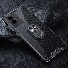 Coque Contour Silicone et Vitre Transparente Miroir 360 Degres avec Support Bague Anneau Aimante Magnetique AM1 pour Vivo iQOO Z6x Noir