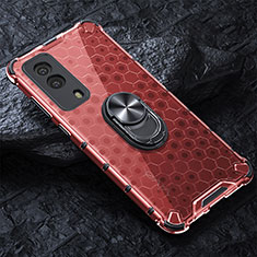 Coque Contour Silicone et Vitre Transparente Miroir 360 Degres avec Support Bague Anneau Aimante Magnetique AM1 pour Vivo T1x 5G Rouge