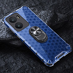 Coque Contour Silicone et Vitre Transparente Miroir 360 Degres avec Support Bague Anneau Aimante Magnetique AM1 pour Vivo T2x 5G V2253 Bleu