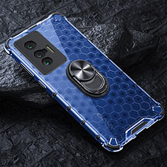 Coque Contour Silicone et Vitre Transparente Miroir 360 Degres avec Support Bague Anneau Aimante Magnetique AM1 pour Vivo X70 5G Bleu