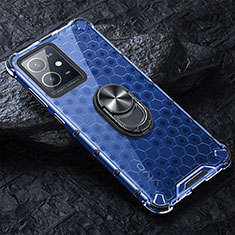 Coque Contour Silicone et Vitre Transparente Miroir 360 Degres avec Support Bague Anneau Aimante Magnetique AM1 pour Vivo Y30 5G Bleu