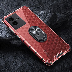 Coque Contour Silicone et Vitre Transparente Miroir 360 Degres avec Support Bague Anneau Aimante Magnetique AM1 pour Vivo Y73t Rouge