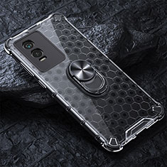 Coque Contour Silicone et Vitre Transparente Miroir 360 Degres avec Support Bague Anneau Aimante Magnetique AM1 pour Vivo Y74s 5G Gris