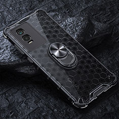 Coque Contour Silicone et Vitre Transparente Miroir 360 Degres avec Support Bague Anneau Aimante Magnetique AM1 pour Vivo Y74s 5G Noir