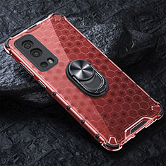 Coque Contour Silicone et Vitre Transparente Miroir 360 Degres avec Support Bague Anneau Aimante Magnetique AM1 pour Vivo Y75s 5G Rouge