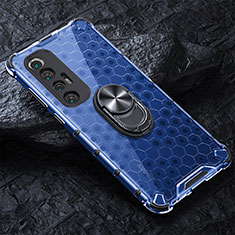 Coque Contour Silicone et Vitre Transparente Miroir 360 Degres avec Support Bague Anneau Aimante Magnetique AM1 pour Xiaomi Mi 10S 5G Bleu