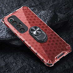 Coque Contour Silicone et Vitre Transparente Miroir 360 Degres avec Support Bague Anneau Aimante Magnetique AM1 pour Xiaomi Mi 10S 5G Rouge