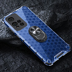 Coque Contour Silicone et Vitre Transparente Miroir 360 Degres avec Support Bague Anneau Aimante Magnetique AM1 pour Xiaomi Mi 11i 5G (2022) Bleu