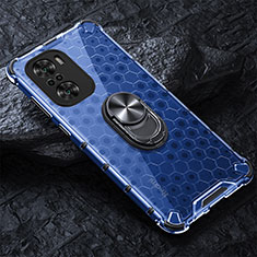 Coque Contour Silicone et Vitre Transparente Miroir 360 Degres avec Support Bague Anneau Aimante Magnetique AM1 pour Xiaomi Mi 11i 5G Bleu