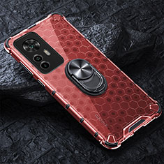 Coque Contour Silicone et Vitre Transparente Miroir 360 Degres avec Support Bague Anneau Aimante Magnetique AM1 pour Xiaomi Mi 12T 5G Rouge