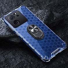 Coque Contour Silicone et Vitre Transparente Miroir 360 Degres avec Support Bague Anneau Aimante Magnetique AM1 pour Xiaomi Mi 13T 5G Bleu