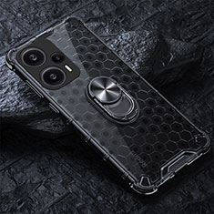 Coque Contour Silicone et Vitre Transparente Miroir 360 Degres avec Support Bague Anneau Aimante Magnetique AM1 pour Xiaomi Poco F5 5G Noir