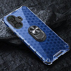 Coque Contour Silicone et Vitre Transparente Miroir 360 Degres avec Support Bague Anneau Aimante Magnetique AM1 pour Xiaomi Redmi K40 Gaming 5G Bleu