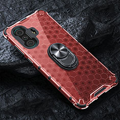 Coque Contour Silicone et Vitre Transparente Miroir 360 Degres avec Support Bague Anneau Aimante Magnetique AM1 pour Xiaomi Redmi K40 Gaming 5G Rouge