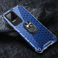 Coque Contour Silicone et Vitre Transparente Miroir 360 Degres avec Support Bague Anneau Aimante Magnetique AM1 pour Xiaomi Redmi K40S 5G Bleu