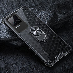 Coque Contour Silicone et Vitre Transparente Miroir 360 Degres avec Support Bague Anneau Aimante Magnetique AM1 pour Xiaomi Redmi K40S 5G Noir