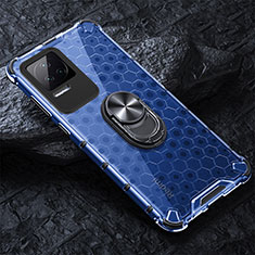 Coque Contour Silicone et Vitre Transparente Miroir 360 Degres avec Support Bague Anneau Aimante Magnetique AM1 pour Xiaomi Redmi K50 5G Bleu