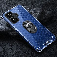 Coque Contour Silicone et Vitre Transparente Miroir 360 Degres avec Support Bague Anneau Aimante Magnetique AM1 pour Xiaomi Redmi K50 Gaming 5G Bleu