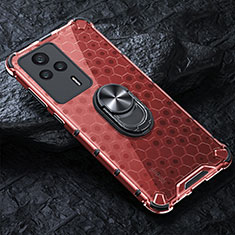 Coque Contour Silicone et Vitre Transparente Miroir 360 Degres avec Support Bague Anneau Aimante Magnetique AM1 pour Xiaomi Redmi K60E 5G Rouge