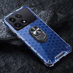 Coque Contour Silicone et Vitre Transparente Miroir 360 Degres avec Support Bague Anneau Aimante Magnetique AM1 pour Xiaomi Redmi K70 Pro 5G Bleu