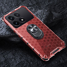 Coque Contour Silicone et Vitre Transparente Miroir 360 Degres avec Support Bague Anneau Aimante Magnetique AM1 pour Xiaomi Redmi K70E 5G Rouge