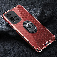 Coque Contour Silicone et Vitre Transparente Miroir 360 Degres avec Support Bague Anneau Aimante Magnetique AM1 pour Xiaomi Redmi Note 11 Pro+ Plus 5G Rouge