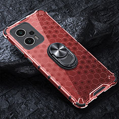 Coque Contour Silicone et Vitre Transparente Miroir 360 Degres avec Support Bague Anneau Aimante Magnetique AM1 pour Xiaomi Redmi Note 11T Pro 5G Rouge