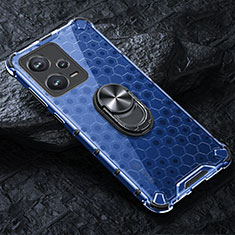 Coque Contour Silicone et Vitre Transparente Miroir 360 Degres avec Support Bague Anneau Aimante Magnetique AM1 pour Xiaomi Redmi Note 12 Explorer Bleu