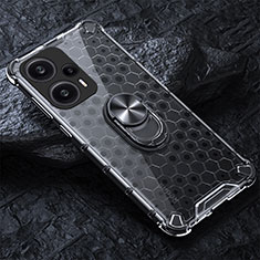 Coque Contour Silicone et Vitre Transparente Miroir 360 Degres avec Support Bague Anneau Aimante Magnetique AM1 pour Xiaomi Redmi Note 12 Turbo 5G Gris