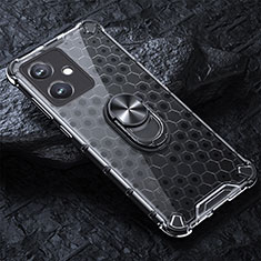 Coque Contour Silicone et Vitre Transparente Miroir 360 Degres avec Support Bague Anneau Aimante Magnetique AM1 pour Xiaomi Redmi Note 12R Pro 5G Gris